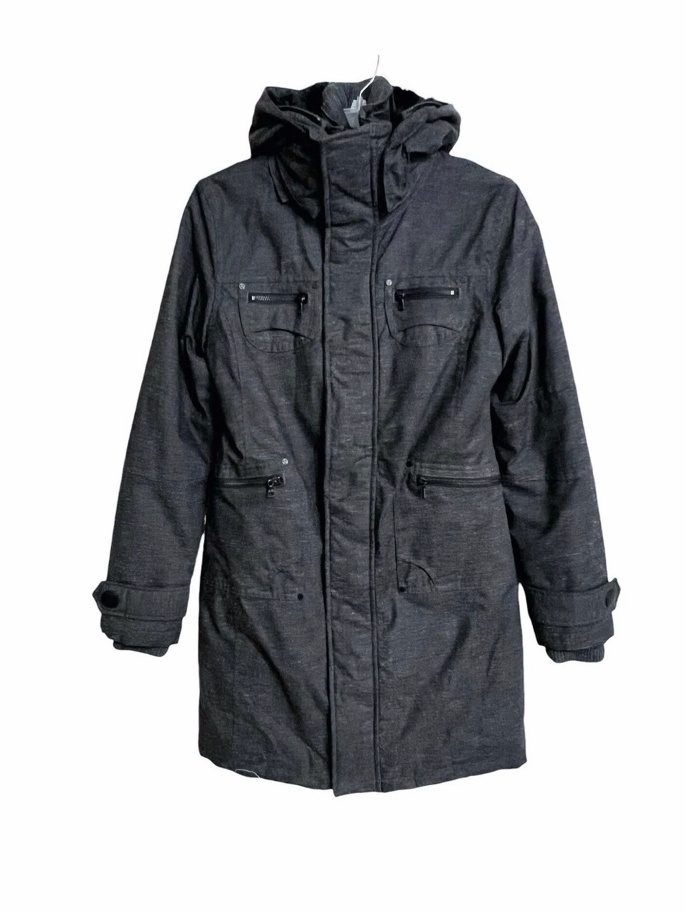 Aritzia TNA Verbier Long Parka Coat Womens XS Black Faux Fur Zip Front Hooded